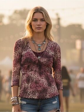 INC Y2K Burgundy Mesh Babydoll Top XS P Floral Fairycore Grunge Indie